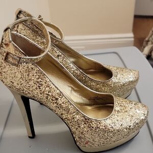 Gold Glitter Platform Heels